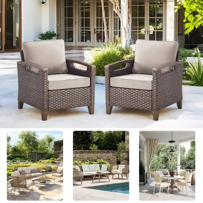 Chaises de patio extérieures à dossier haut avec coussin beige