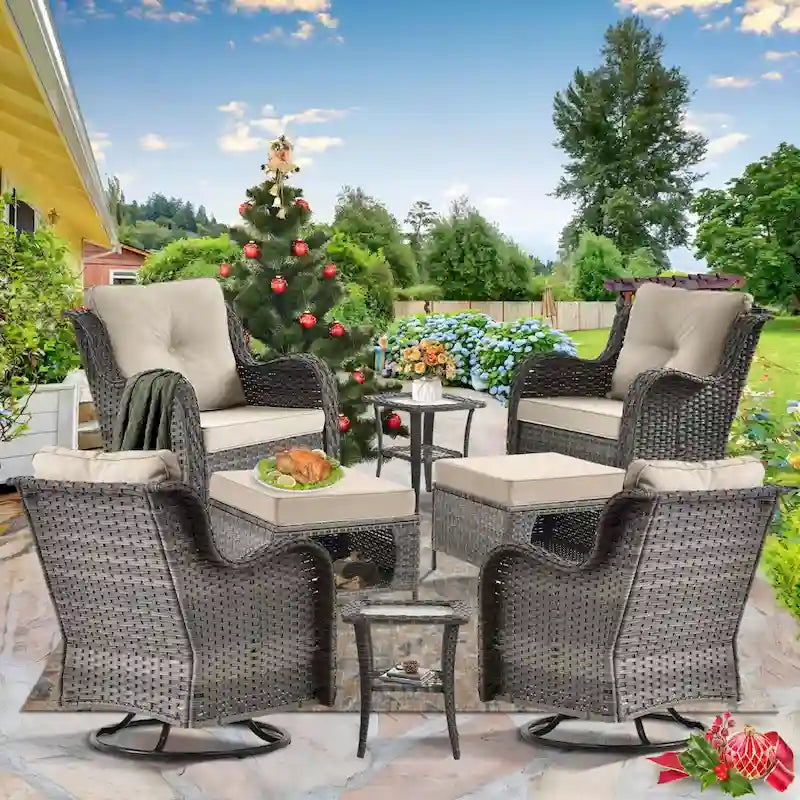 8-piece Wicker Patio Furniture Set with Swivel Chair and Patio Ottoman