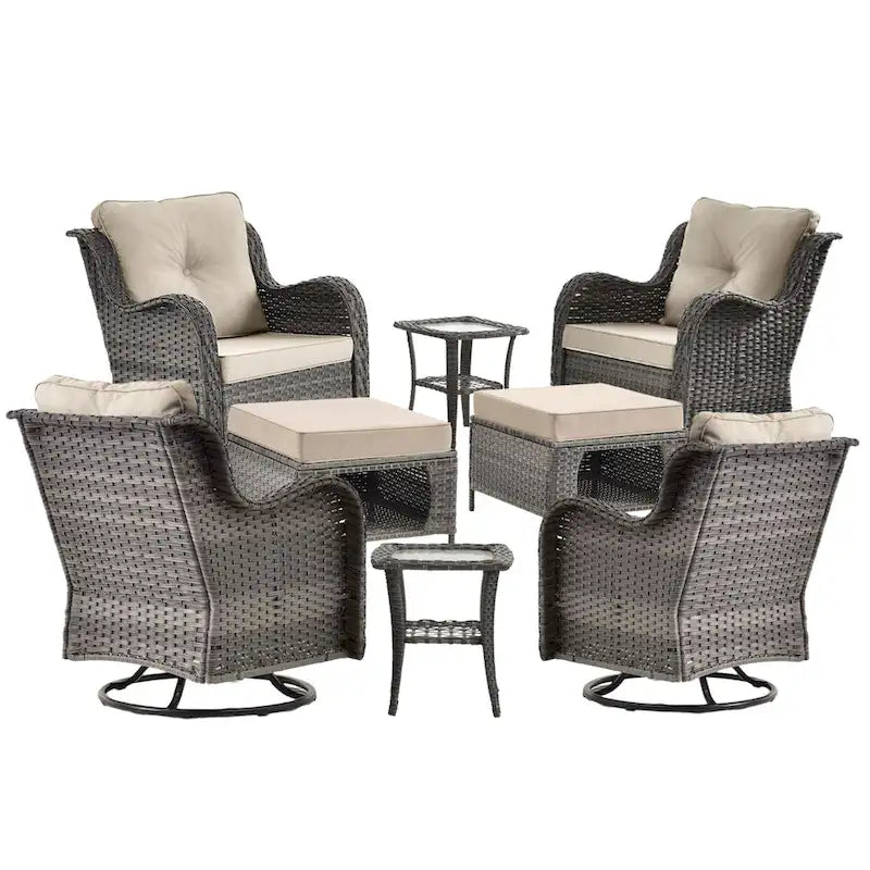 Ensemble de mobilier de jardin en osier 8 pièces avec fauteuil pivotant et pouf de patio