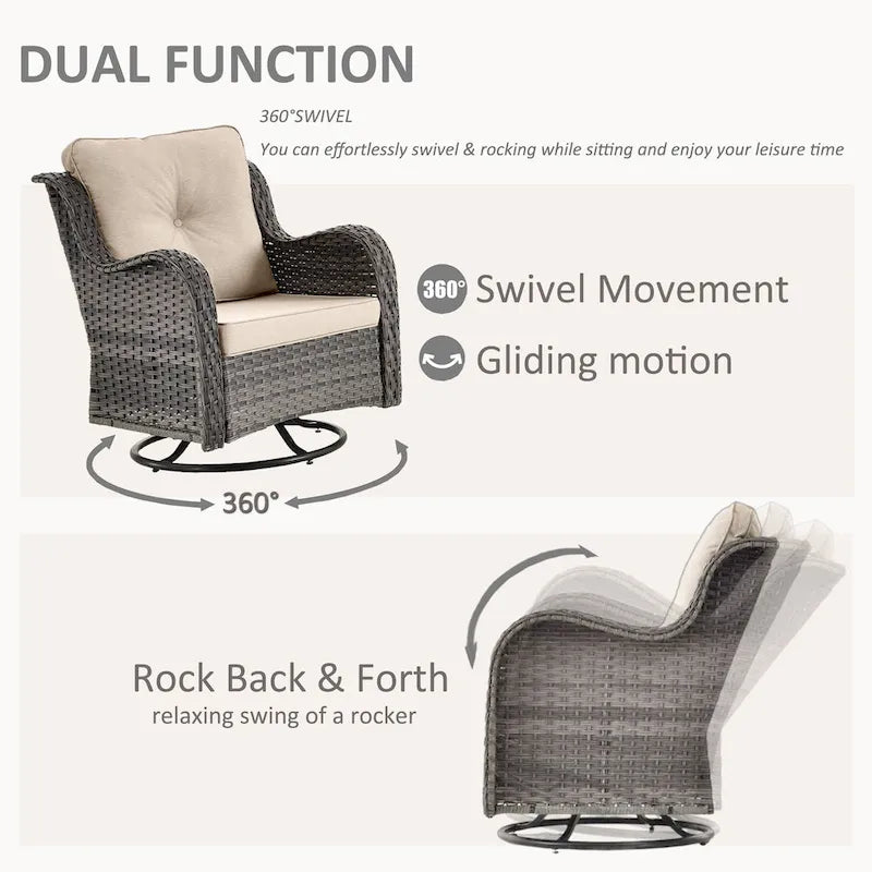 Ensemble de mobilier de jardin en osier 8 pièces avec fauteuil pivotant et pouf de patio