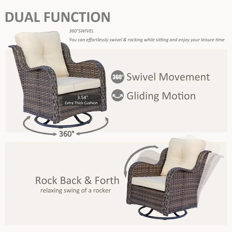 Ensemble de mobilier de jardin en osier 8 pièces avec fauteuil pivotant et pouf de patio