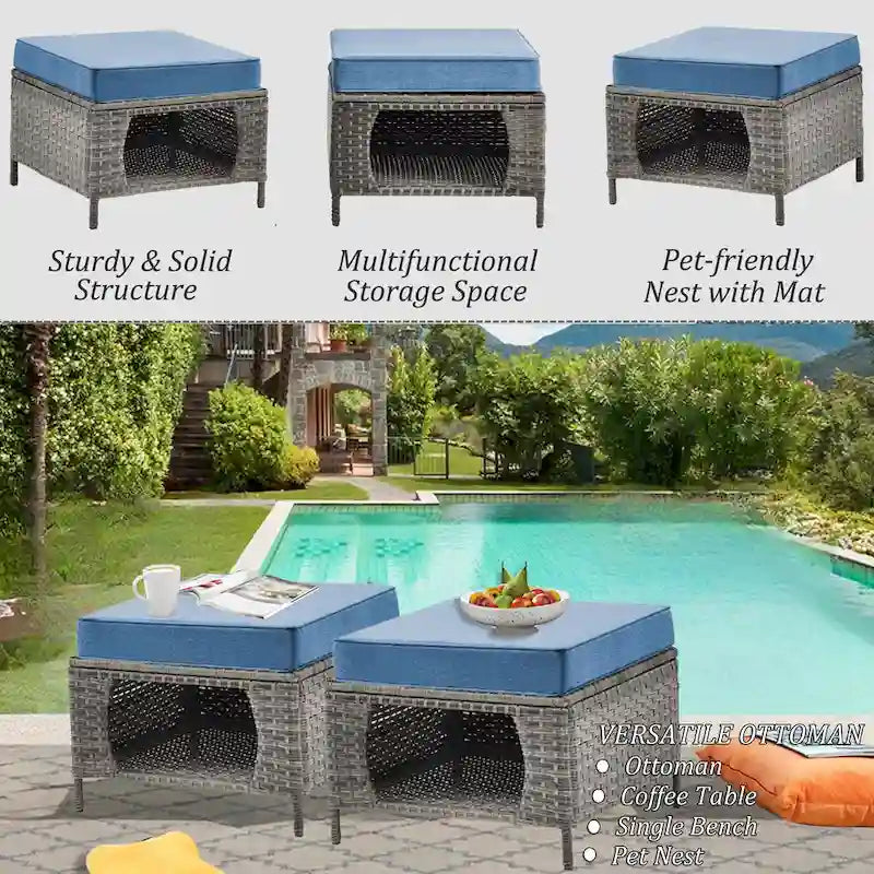 Ensemble de mobilier de jardin en osier 8 pièces avec fauteuil pivotant et pouf de patio