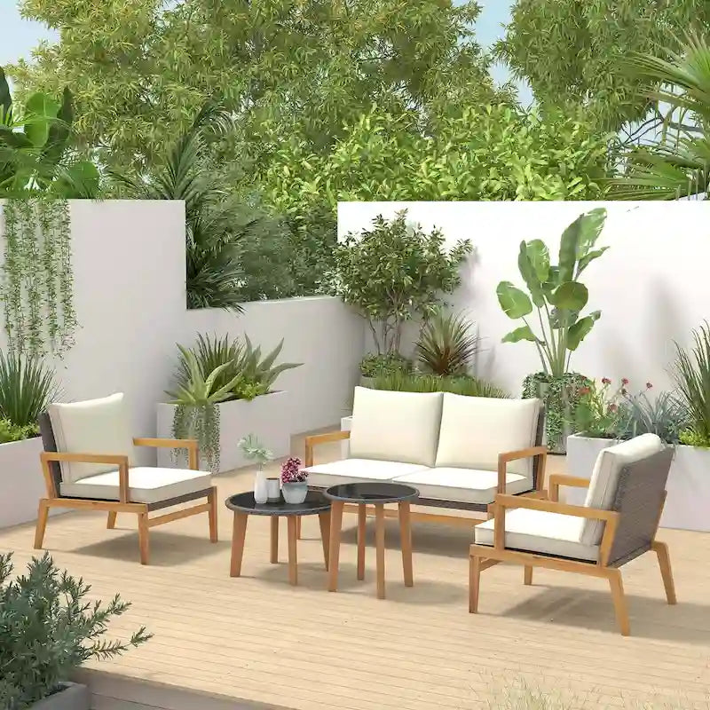 Costway Ensemble de Meubles en Rotin 5 Pièces, Salon de Jardin en Résine Tressée avec Solide - Voir les détails