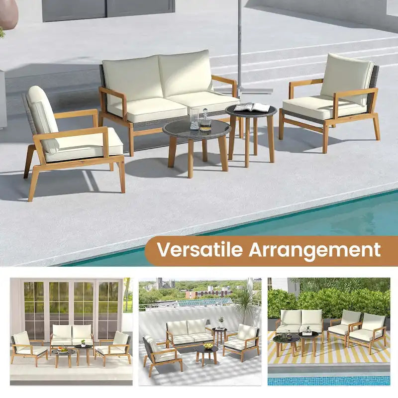 Costway Ensemble de Meubles en Rotin 5 Pièces, Salon de Jardin en Résine Tressée avec Solide - Voir les détails