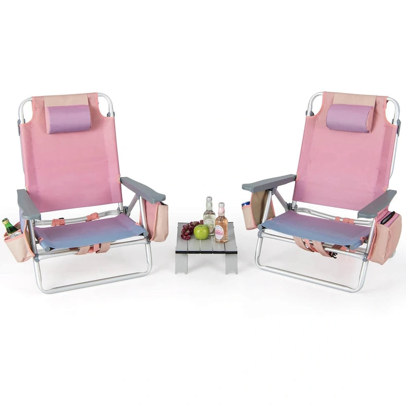 Gymax Lot de 2 chaises de plage pliantes avec dossier à 5 positions