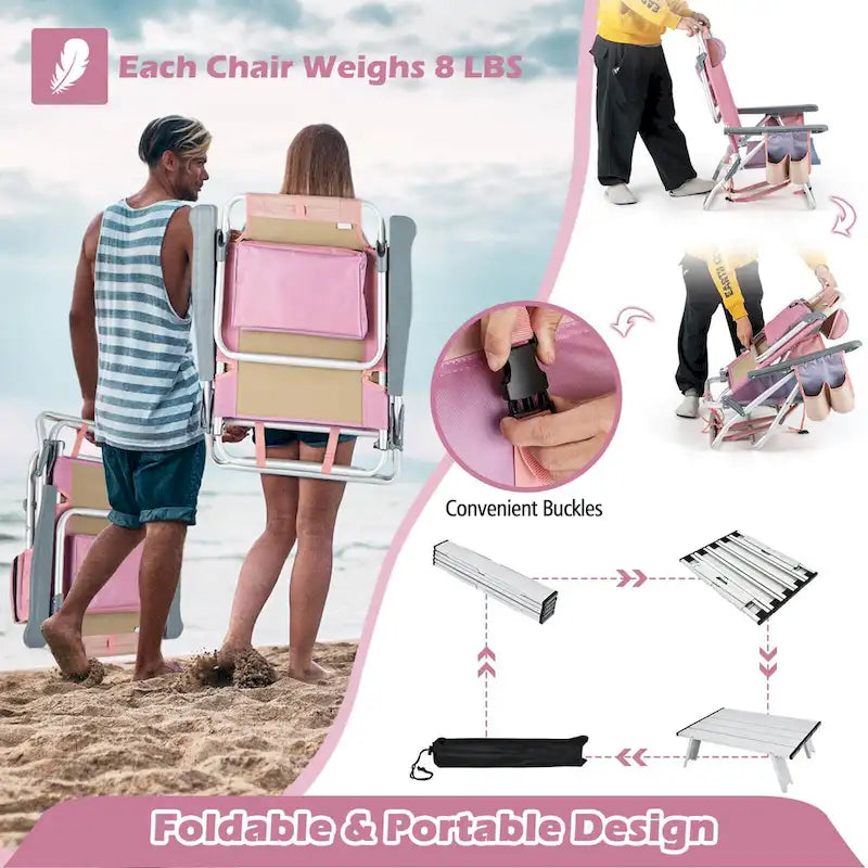Gymax Lot de 2 chaises de plage pliantes avec dossier à 5 positions