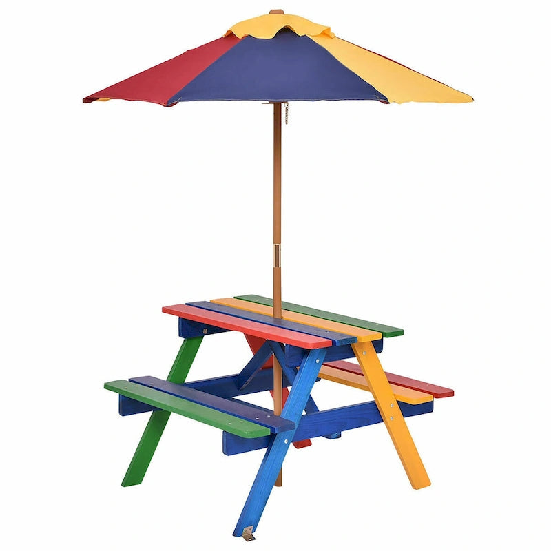 Table de pique-nique pliante Costway pour enfants 4 places avec parasol pour jardin
