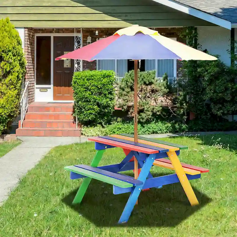 Table de pique-nique pliante Costway pour enfants 4 places avec parasol pour jardin
