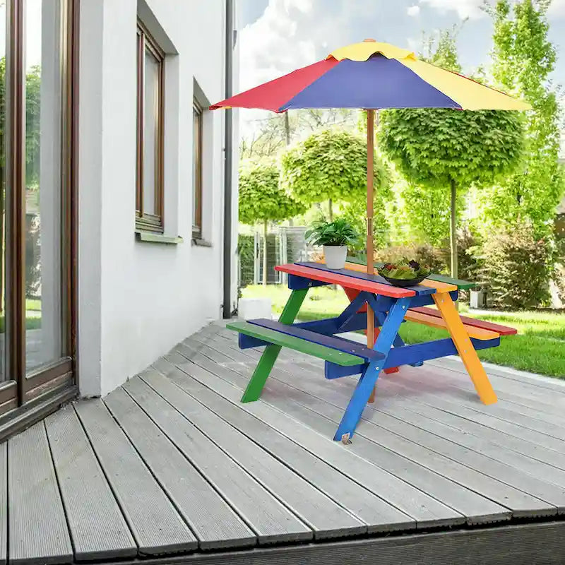 Table de pique-nique pliante Costway pour enfants 4 places avec parasol pour jardin