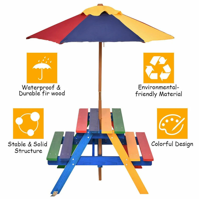 Table de pique-nique pliante Costway pour enfants 4 places avec parasol pour jardin