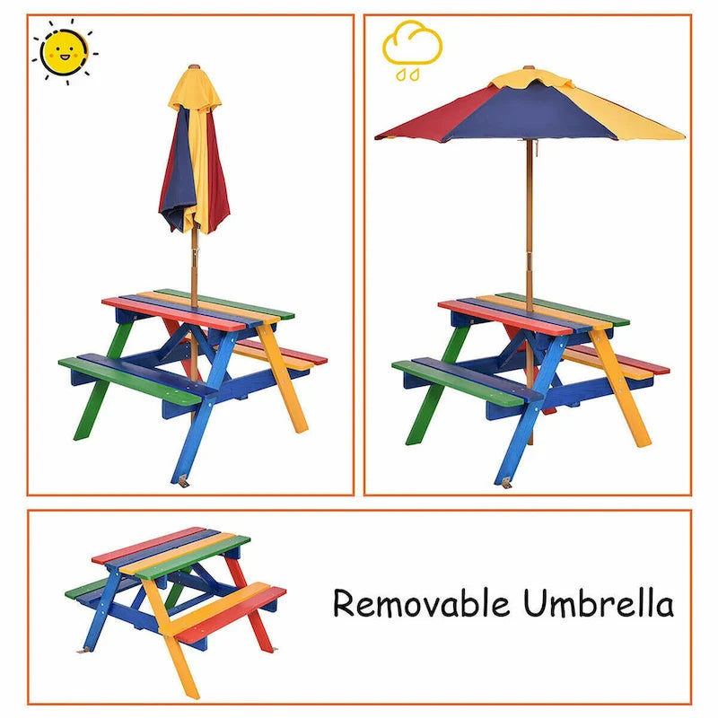 Table de pique-nique pliante Costway pour enfants 4 places avec parasol pour jardin