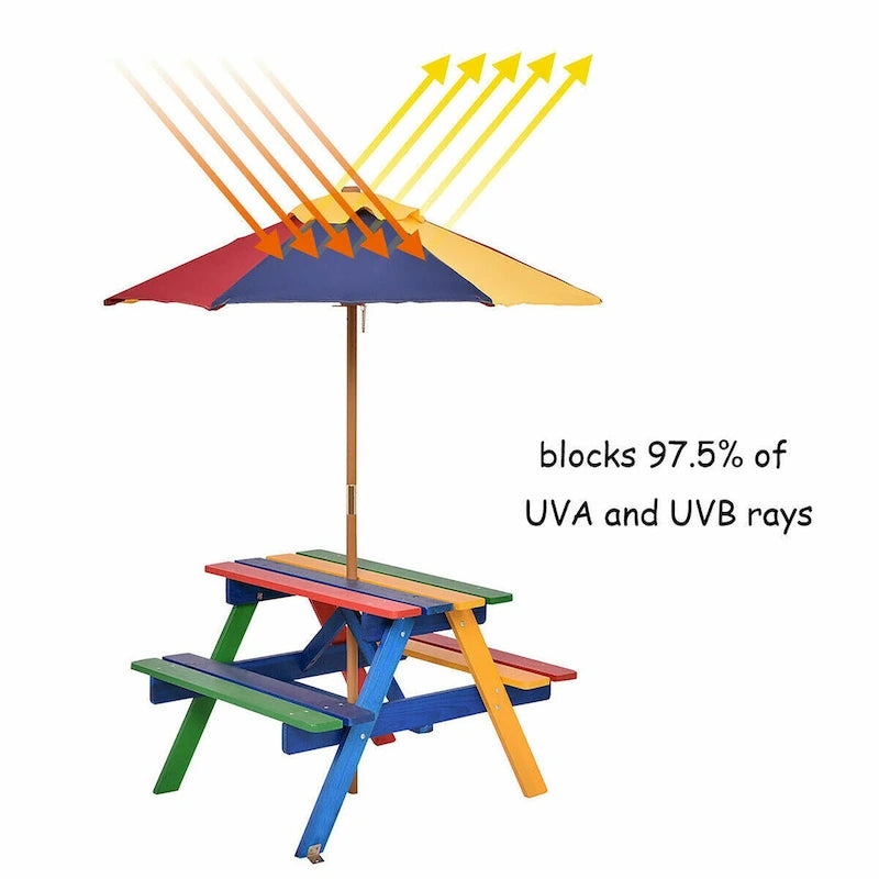 Table de pique-nique pliante Costway pour enfants 4 places avec parasol pour jardin