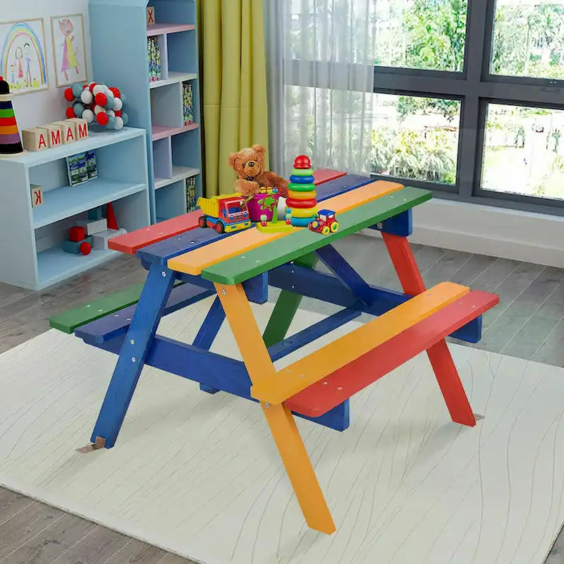 Table de pique-nique pliante Costway pour enfants 4 places avec parasol pour jardin
