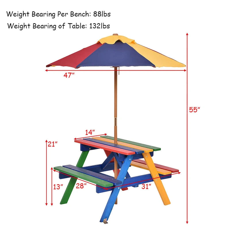 Table de pique-nique pliante Costway pour enfants 4 places avec parasol pour jardin