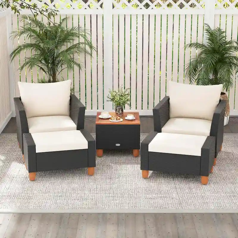 Costway Ensemble de Meubles de Patio 5 pièces avec Table de Rangement Ottomans Moelleux - Voir les détails