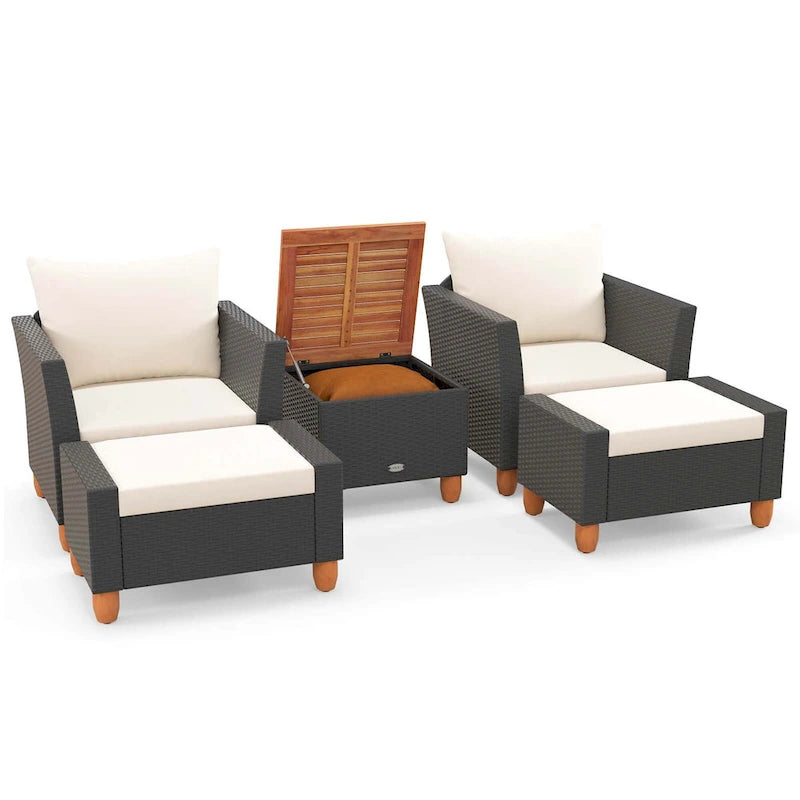 Costway Ensemble de Meubles de Patio 5 pièces avec Table de Rangement Ottomans Moelleux - Voir les détails