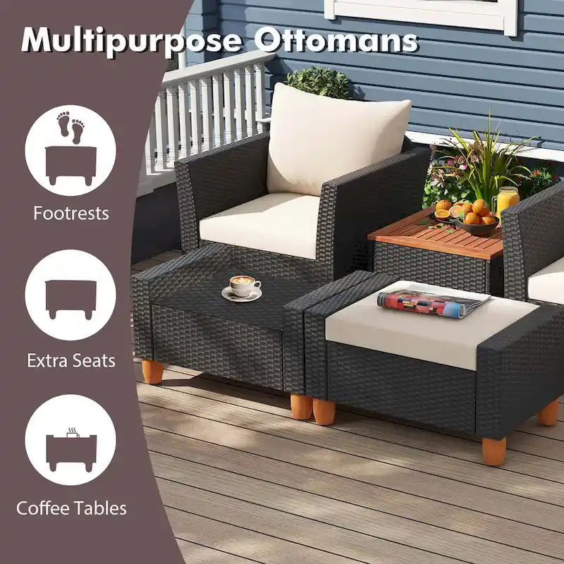 Costway Ensemble de Meubles de Patio 5 pièces avec Table de Rangement Ottomans Moelleux - Voir les détails
