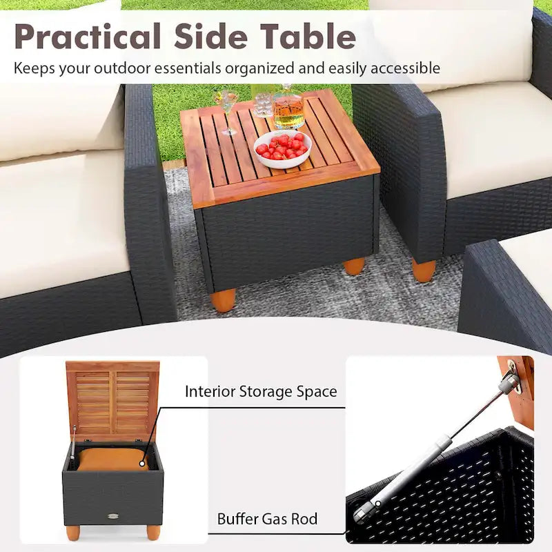 Costway Ensemble de Meubles de Patio 5 pièces avec Table de Rangement Ottomans Moelleux - Voir les détails