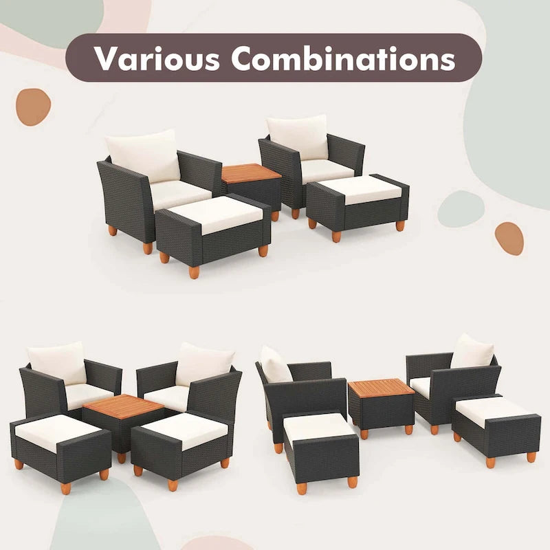 Costway Ensemble de Meubles de Patio 5 pièces avec Table de Rangement Ottomans Moelleux - Voir les détails
