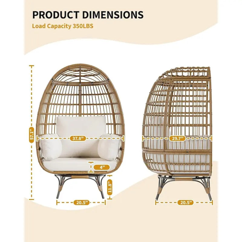 Fauteuil œuf pivotant sur 360° surdimensionné, chaise longue en rotin en forme d'œuf avec 4 coussins épais