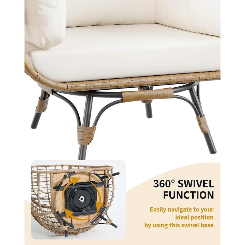 Fauteuil œuf pivotant sur 360° surdimensionné, chaise longue en rotin en forme d'œuf avec 4 coussins épais