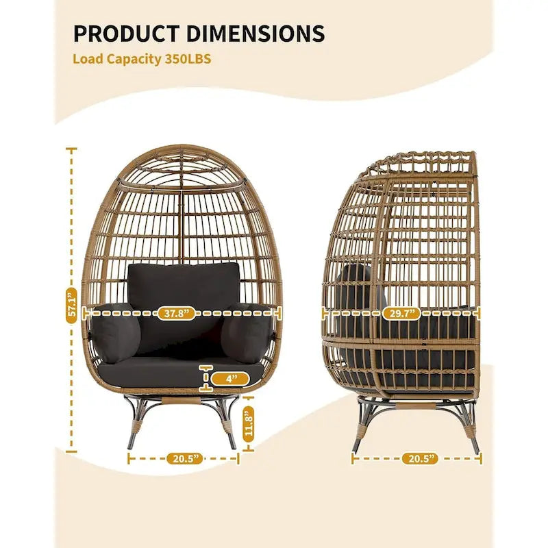 Fauteuil œuf pivotant sur 360° surdimensionné, chaise longue en rotin en forme d'œuf avec 4 coussins épais