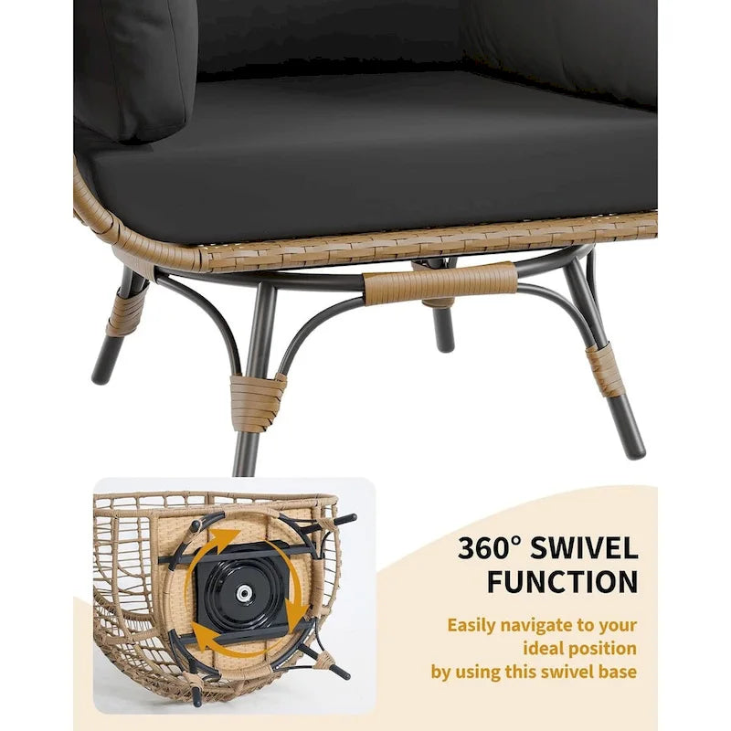 Fauteuil œuf pivotant sur 360° surdimensionné, chaise longue en rotin en forme d'œuf avec 4 coussins épais