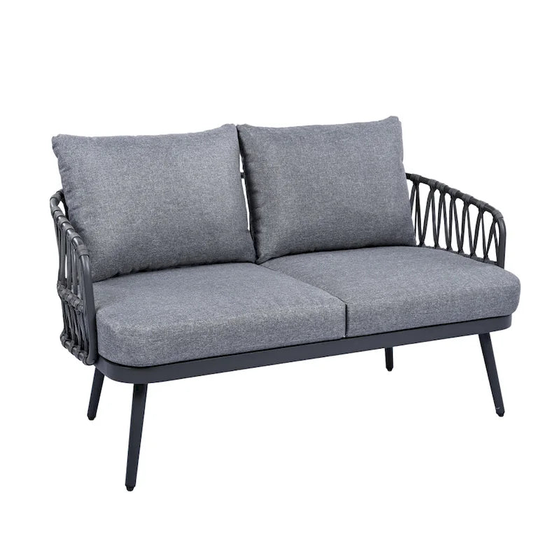 Ensemble de mobilier de jardin 4 pièces, ensemble de mobilier sectionnel toutes saisons avec chaises en corde tressée et table basse