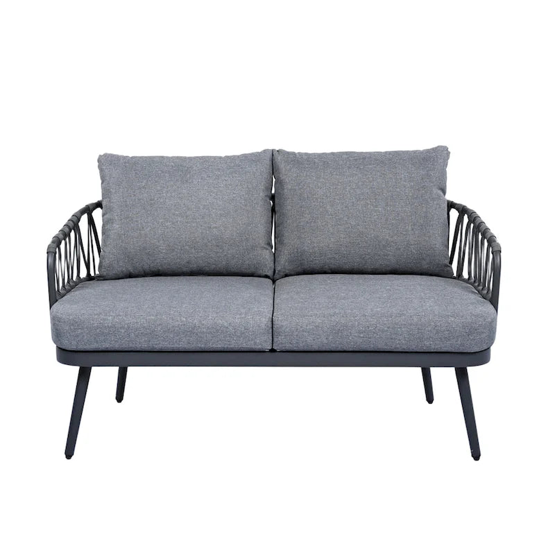 Ensemble de mobilier de jardin 4 pièces, ensemble de mobilier sectionnel toutes saisons avec chaises en corde tressée et table basse
