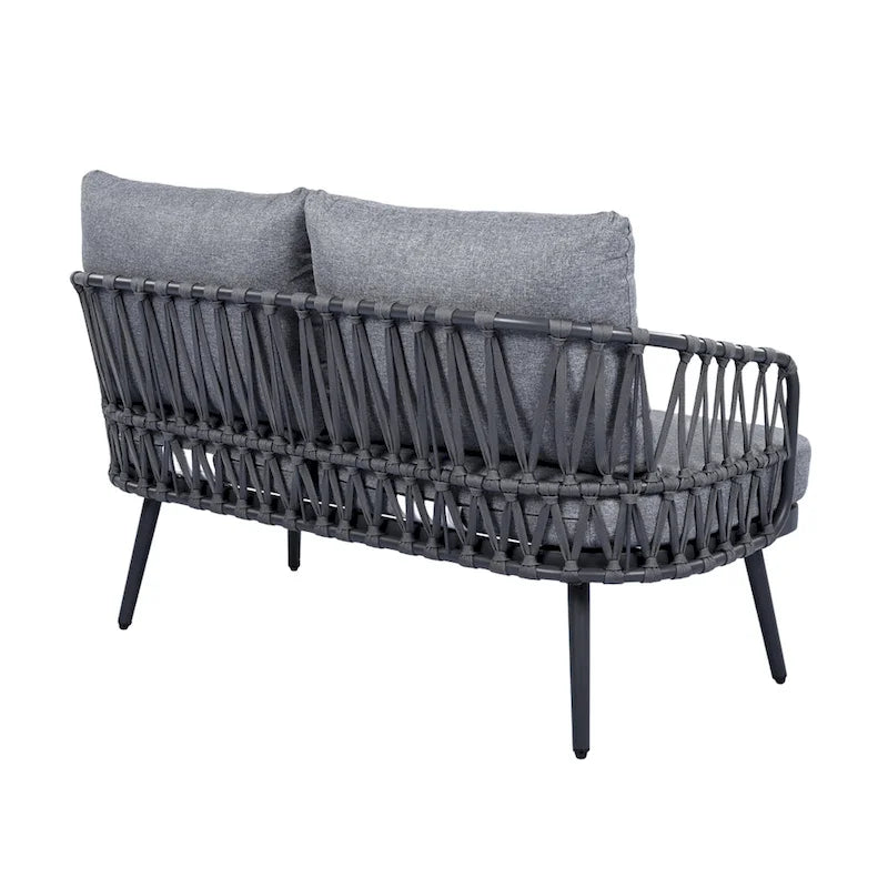Ensemble de mobilier de jardin 4 pièces, ensemble de mobilier sectionnel toutes saisons avec chaises en corde tressée et table basse