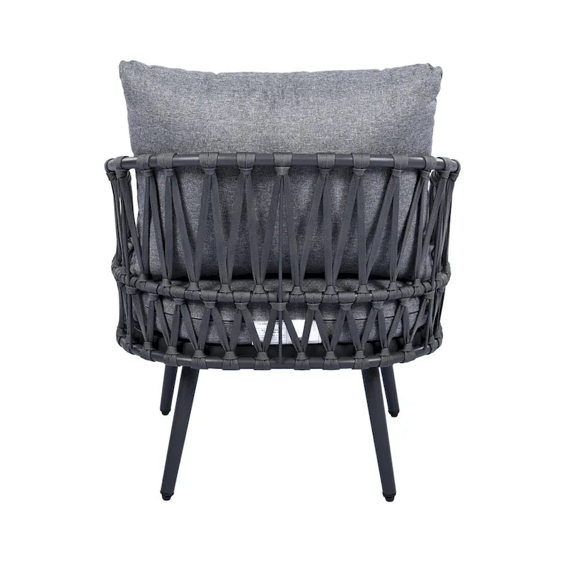 Ensemble de mobilier de jardin 4 pièces, ensemble de mobilier sectionnel toutes saisons avec chaises en corde tressée et table basse