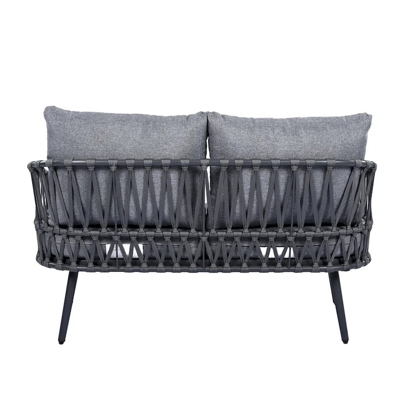 Ensemble de mobilier de jardin 4 pièces, ensemble de mobilier sectionnel toutes saisons avec chaises en corde tressée et table basse