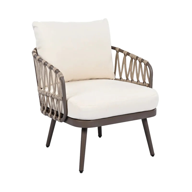 Ensemble de mobilier de jardin 4 pièces, ensemble de mobilier sectionnel toutes saisons avec chaises en corde tressée et table basse