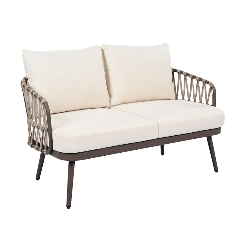 Ensemble de mobilier de jardin 4 pièces, ensemble de mobilier sectionnel toutes saisons avec chaises en corde tressée et table basse