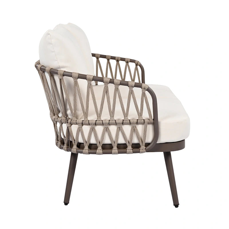 Ensemble de mobilier de jardin 4 pièces, ensemble de mobilier sectionnel toutes saisons avec chaises en corde tressée et table basse