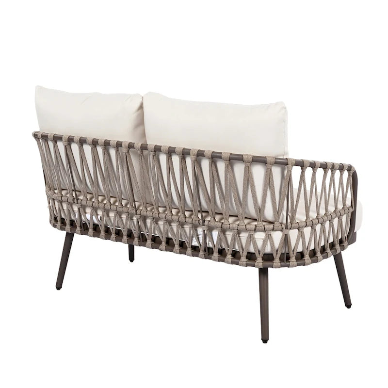 Ensemble de mobilier de jardin 4 pièces, ensemble de mobilier sectionnel toutes saisons avec chaises en corde tressée et table basse