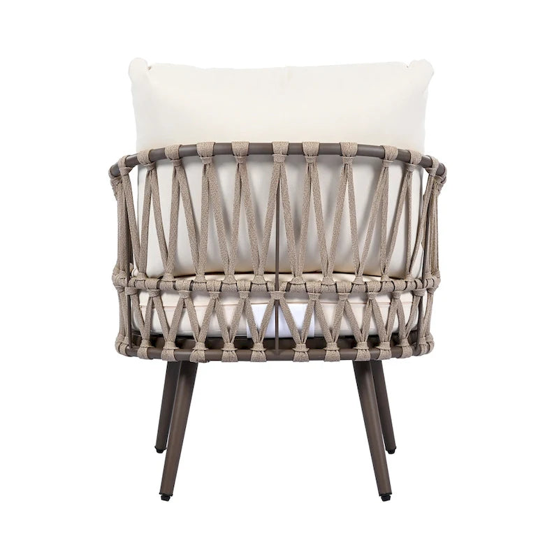 Ensemble de mobilier de jardin 4 pièces, ensemble de mobilier sectionnel toutes saisons avec chaises en corde tressée et table basse