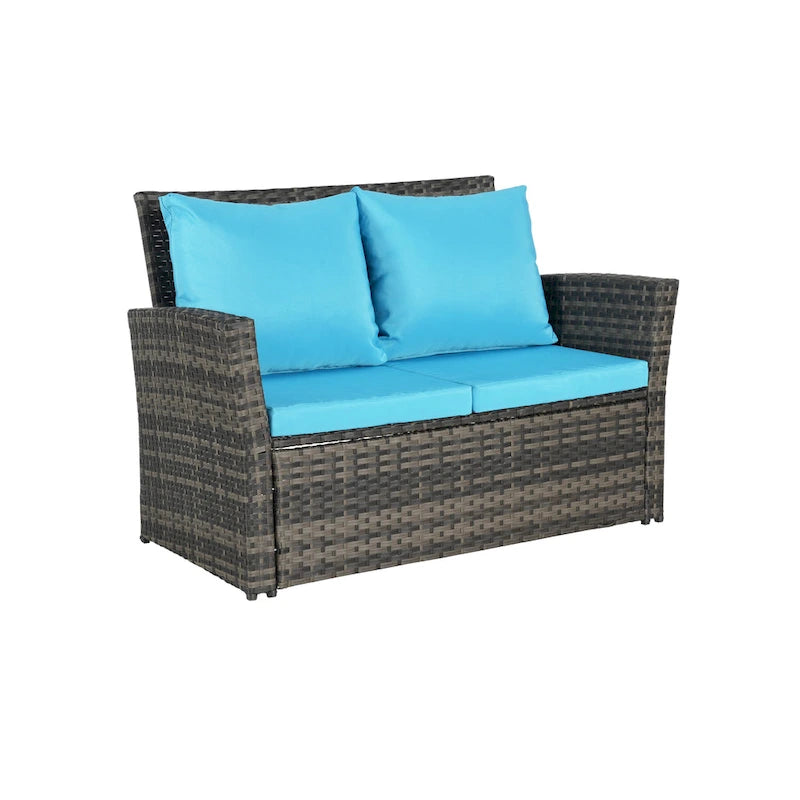 Ensemble de mobilier de patio 4 pièces, ensemble de canapés d'extérieur en rotin avec coussins résistants à l'eau et table basse en verre trempé