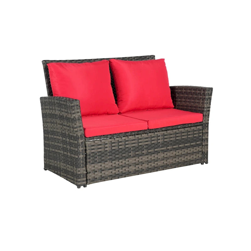 Ensemble de mobilier de patio 4 pièces, ensemble de canapés d'extérieur en rotin avec coussins résistants à l'eau et table basse en verre trempé