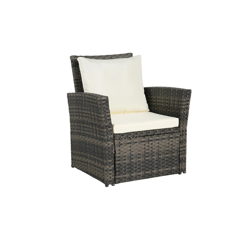 Ensemble de mobilier de patio 4 pièces, ensemble de canapés d'extérieur en rotin avec coussins résistants à l'eau et table basse en verre trempé