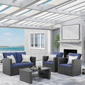 Ensemble de meubles de patio en osier 4 pièces, ensemble de canapés modulables d'extérieur en rotin avec table basse en verre trempé et coussins