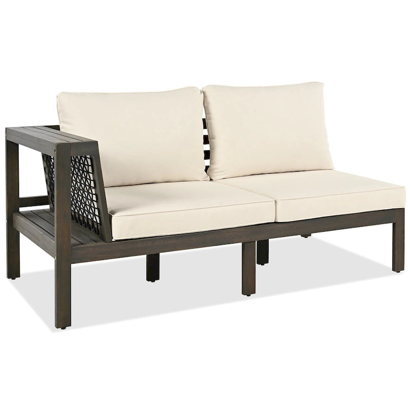 Ensemble de mobilier de patio extérieur 4 pièces, ensemble de canapé de patio en bois d'acacia en forme de L avec table basse et accoudoirs en maille tissée