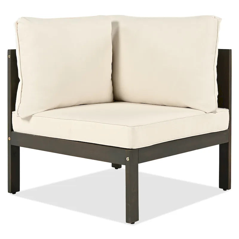 Ensemble de mobilier de patio extérieur 4 pièces, ensemble de canapé de patio en bois d'acacia en forme de L avec table basse et accoudoirs en maille tissée