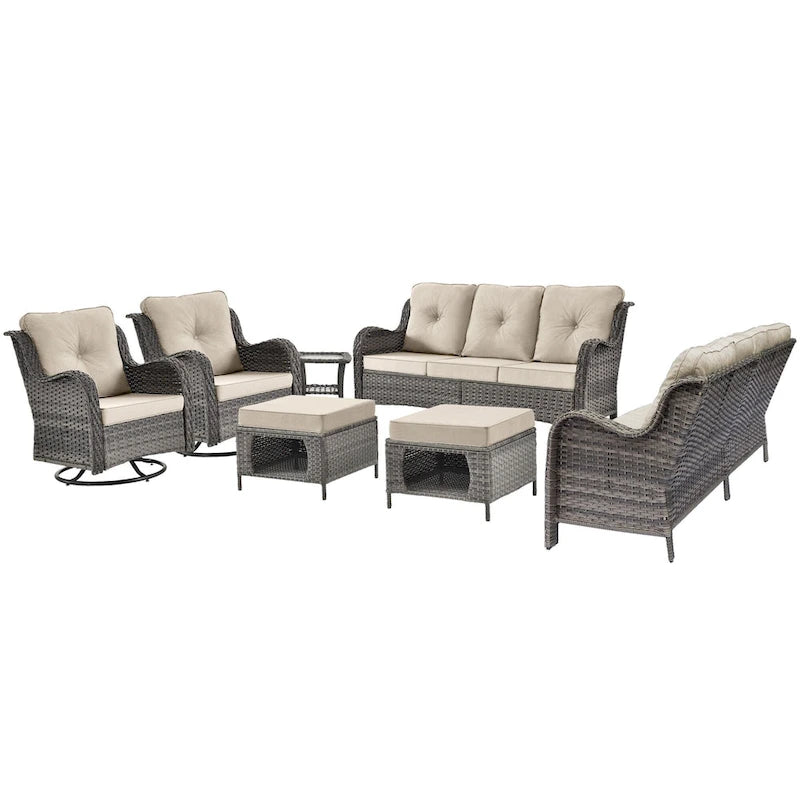 Mobilier d'extérieur - Ensemble de patio 7 pièces avec chaise berçante pivotante