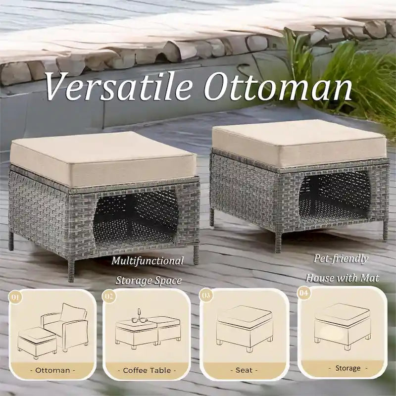 Mobilier d'extérieur - Ensemble de patio 7 pièces avec chaise berçante pivotante