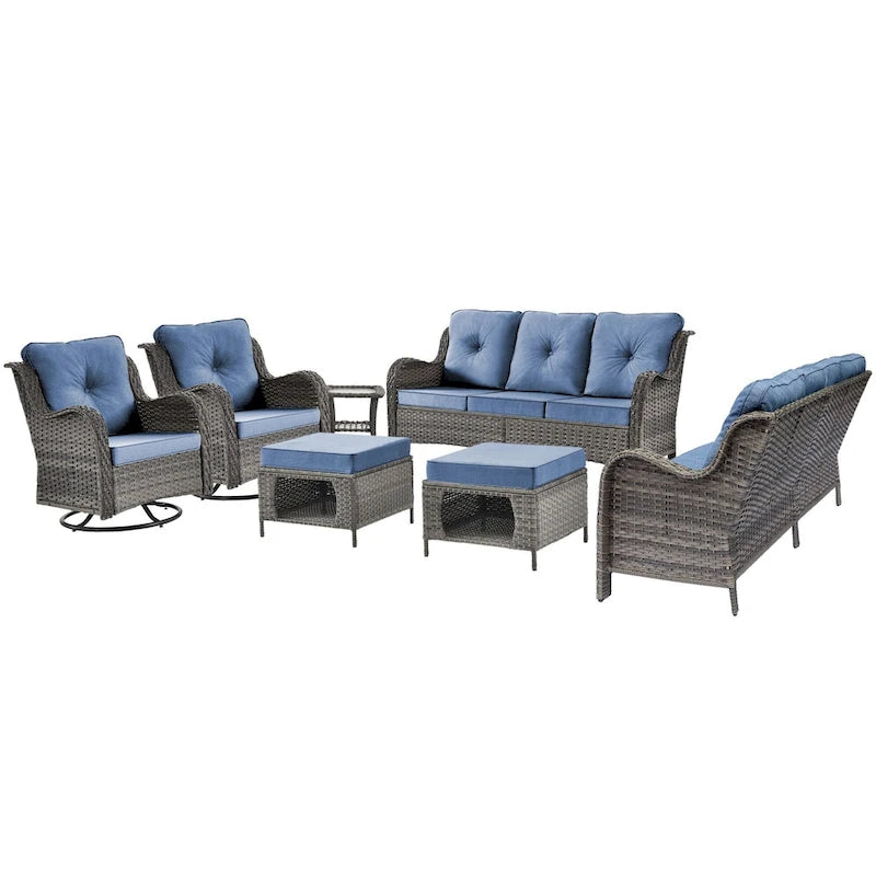 Mobilier d'extérieur - Ensemble de patio 7 pièces avec chaise berçante pivotante