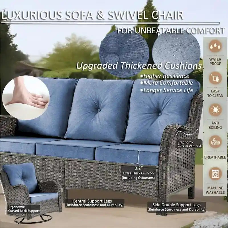 Mobilier d'extérieur - Ensemble de patio 7 pièces avec chaise berçante pivotante