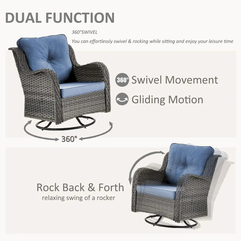 Mobilier d'extérieur - Ensemble de patio 7 pièces avec chaise berçante pivotante