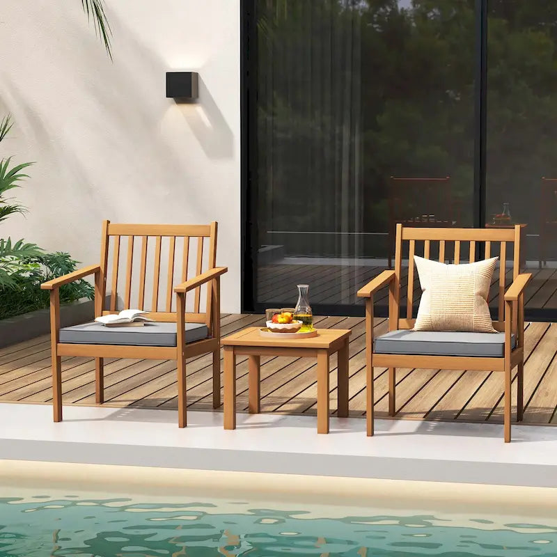 Costway Ensemble de Meubles de Patio 3 pièces Chaises et Table Basse en Bois d'Acacia - Voir les Détails