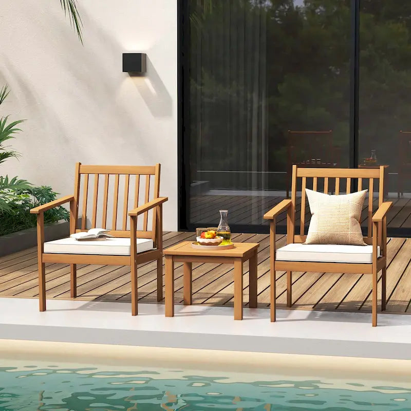 Costway Ensemble de Meubles de Patio 3 pièces Chaises et Table Basse en Bois d'Acacia - Voir les Détails